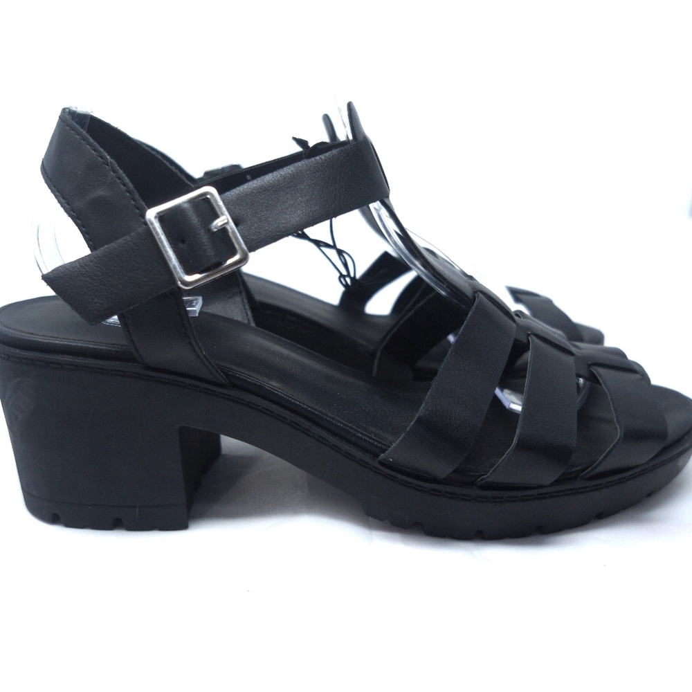 Fisherman Sandals Ankle Strap Black Vegan Leather
